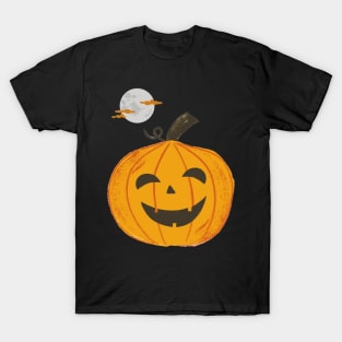 Halloween Carved Pumpkin Under The Moon (Black) T-Shirt